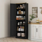 4-Door Industrial Freestanding Kitchen Pantry Cabinet with Multiple Adjustable Shelves, Distressed Black Finish and Sleek Design