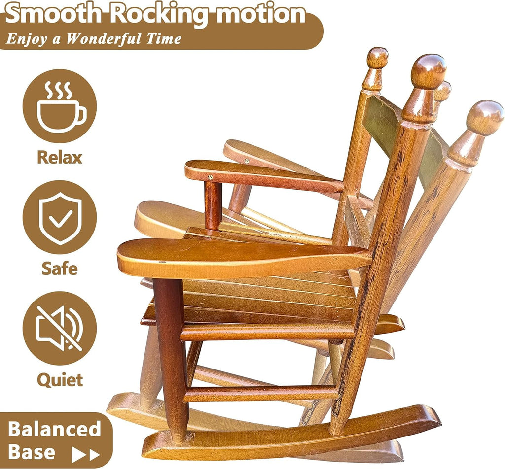 HRVEOCEI Kids Rocking Chair Ages 3-5, Wooden Porch Rocker with Slatted Back Support for Living Room Indoor & Outdoor, Easy Assembly (Oak)
