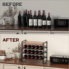 4-Tier Wine Rack Countertop, 15 Bottle Wine Rack for Inside Cabinet, Metal Wine Bottle Holder with Table Top, Wine Storage Shelf for Kitchen, Bar, Dining Room
