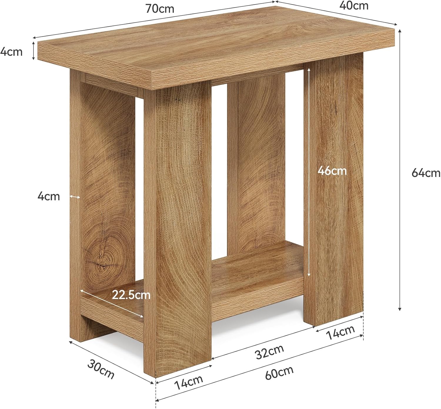 LITTLE TREE 2-Tier Side Table, Farmhouse End Table with Storage Shelves, Small Nightstand Wooden Beside Table Bed Side Table for Small Spaces, Living Room, Bedroom, Light Brown