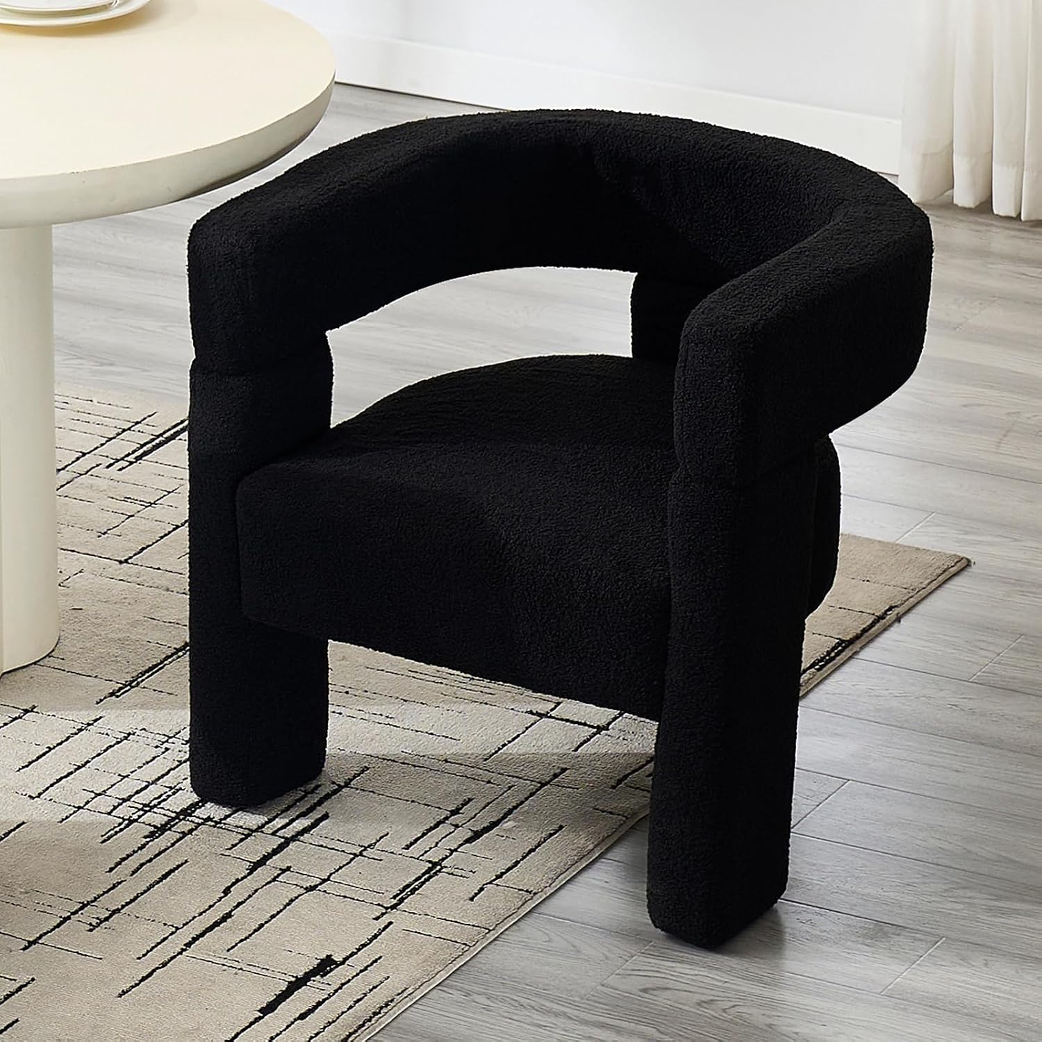 Sherpa Barrel Accent Chairs Set of 2, Modern Boucle Dining Room Chairs, Comfy Upholstered Side Chair with Arm, Cozy Sitting Chair for Bedroom/Kitchen/Living Room/Office, Black