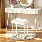 BEWISHOME White Vanity Chair, Leather Vanity Stool, Small Stool Chair for Vanity, Square Ottoman Foot Stool, Makeup Vanity Chairs with Thick Padded Seat for Bathroom, Bedroom, Entryway, KFD01W