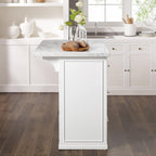Crosley Furniture Cutler Faux Marble Top Kitchen Island with Storage, Breakfast Bar, Microwave Stand, White