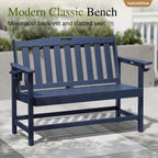 Sophia & William HDPE Outdoor Bench Weatherproof, 2-Person Garden Bench with Cup Holders, 700 lbs Capacity, Patio Benches for Porch, Garden, Backyard and Park, Navy