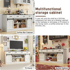 70” Large Buffet Sideboard Cabinet w/4 Drawer,Farmhouse Coffee Bar Cabinet Buffet with Storage,Sliding Door,Long Kitchen Buffet Table,Kitchen Sideboard Cabinet,Credenza for Dining Room,Off White
