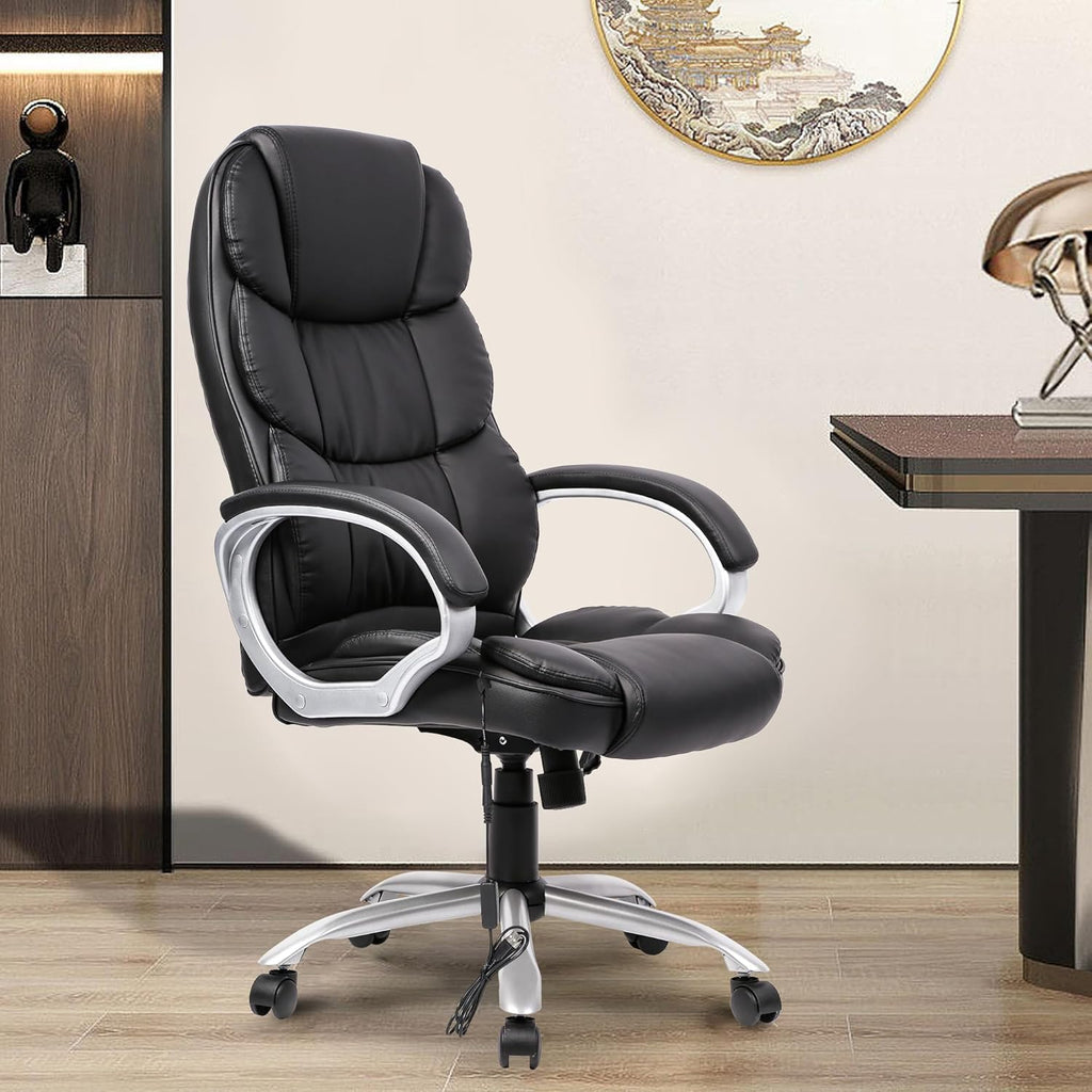 FDW Office Chair Massage Computer Chair High Back Adjustable Desk Chair Rolling Swivel Executive Chair PU Leather with Lumbar Support Arms Headrest Task Chair,Black