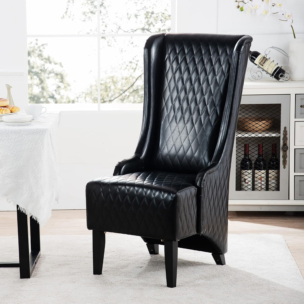 High Back Dining Chair, Retro Wing Back King Throne Chair Head Chairs for Dining Table, PU Leather Upholstered Accent Side Chairs for Living Room Dining Room Bedroom (Black)