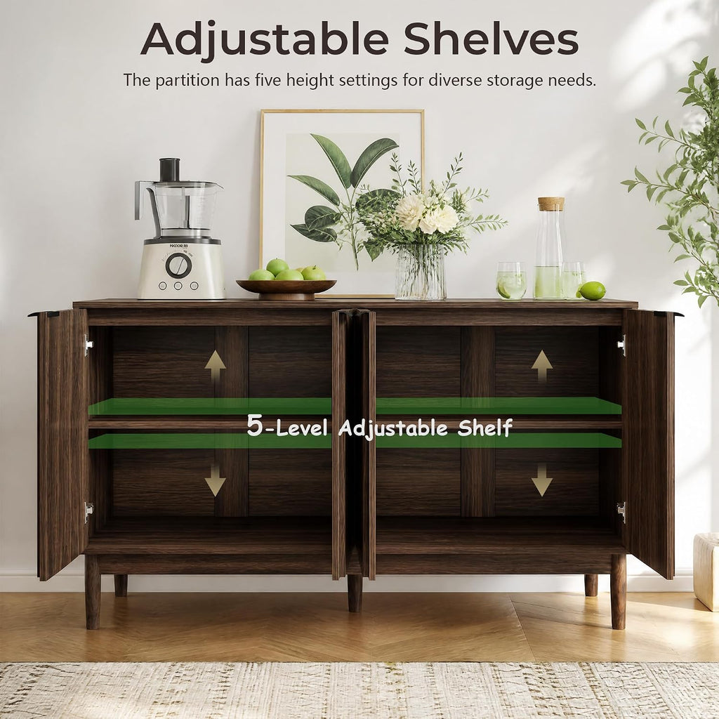 Otterease Fluted Cabinet with Storage, Small Buffet Cabinet Sideboard with Door, Kitchen Buffet Storage Accent Cabinets with Adjustable Shelves for Living Room, Entry, Hallway,Wlanut