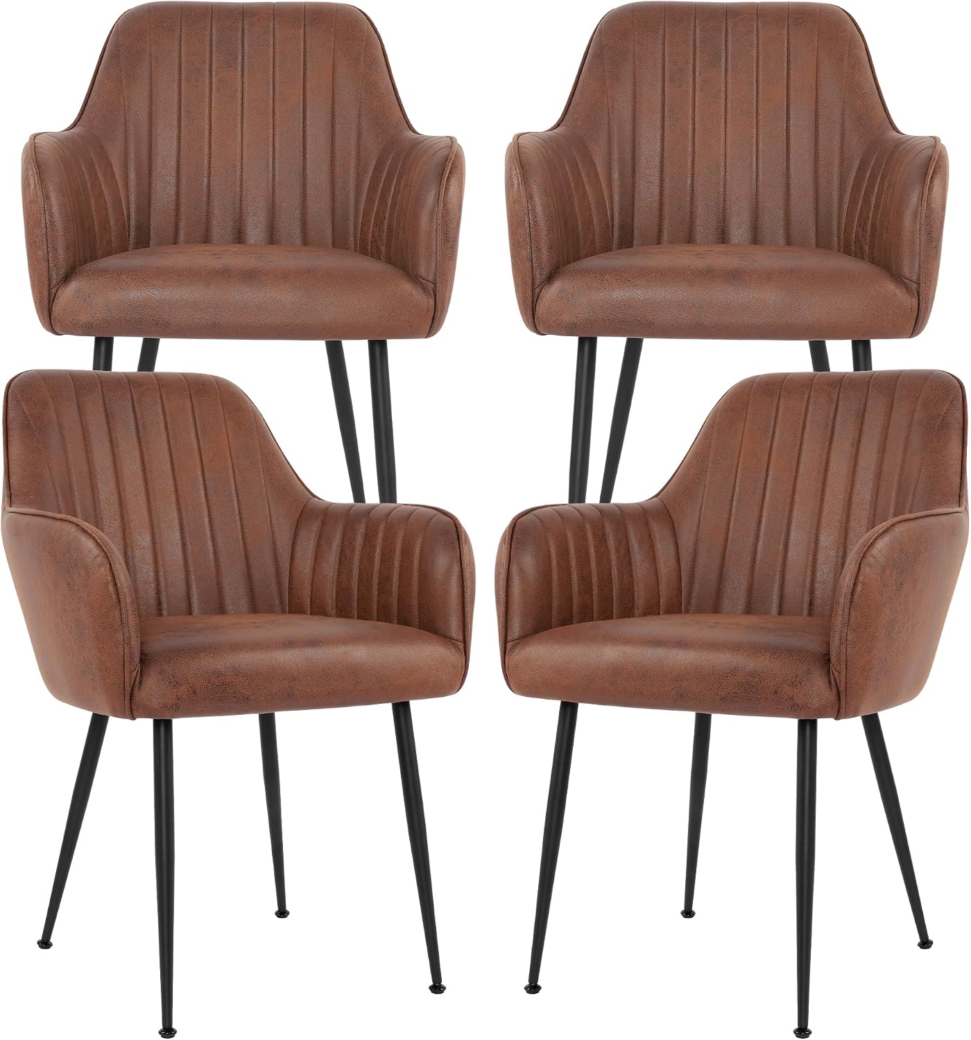Set of 4 Dinning Chairs, Upholstered Accent Chairs with Black Finished Metal Plating Legs for Living Room Chairs, Brown