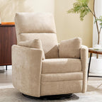 Manual Recliner 360°Swivel Rocking Glider Chair,Upholstered Nursery Adult Recliner Rocker Glider Chair with 2 Pillows for Living Room Bedroom Apartment(Khaki,Manual Operation)