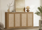 SICOTAS 64" Rattan Modular Buffet Sideboard Storage Cabinet - Large Credenza Console Table with Adjustable Shelves, Farmhouse Boho Coffee Bar Cabinet Stand for Living Room, Hallway, Dining Room