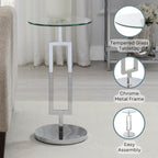 Convenience Concepts Town Square Chrome Glass Martini End Table 12" - Round Cocktail Side Accent for Modern Living & Family Room, Geometric Plant Stand, Display Pedestal