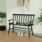 Wisuce Bamboo Dining Bench, Entryway Bench with Spindle Back (Black) | Bamboo & H-Shaped Support, Ergonomic Tilted Spindle Back, Multi-Scene Use, Easy Assembly & Maintenance