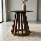 DUOMAY Modern Solid Wood Round Side Table with Geometric Base, Wood Accent End Table Center Table for Living Room, Bedroom, Lounge, Office, Walnut