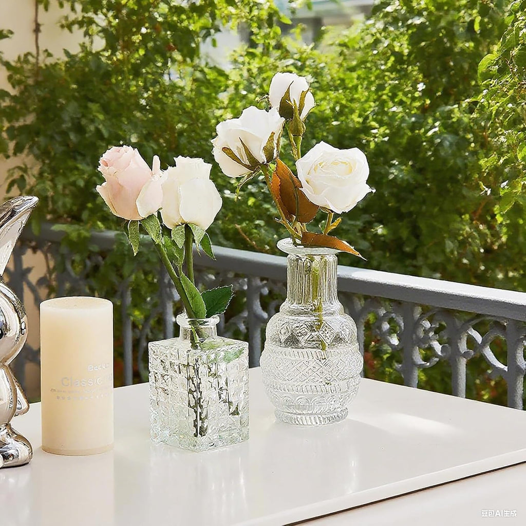 Cieex 16pcs Glass Bud Vase, Small Vase for Flower, Clear Flower Vases for Centerpieces, Mini Vintage Vase in Bulk for Wedding Table Home Decoration