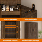 Unikito 71" Farmhouse Kitchen Pantry Storage Cabinet with Barn Doors, Adjustable Shelves & Drawer Organizer, Versatile Tall Storage Cupboard for Dining Room, Bathroom, Utility Room, Weathered Brown