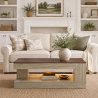 Farmhouse Coffee Table for Living Room, 47 Inch Coffee Tables with Storage & LED Light, Thickened Wood Rectangular Living Room Table, Two-Tone, Walnut &Light Ash White