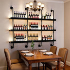 89cm/35in Wall Mounted Wine Rack with LED Light - 3-Tier Solid Wood Industrial Rustic Floating Shelves, Bottle Storage Organizer for Kitchen, Bar, Pub, Cellar, Home Bar (Black, 89cm/35in)