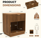 Miereirl Fluted Nightstand with Charging Station, Vintage Modern Night Stands Storage Cabinet Wooden Bedside Table with Metal Handle Drawers, Walnut Oak
