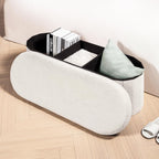 B FSOBEIIALEO Ottoman with Storage for Living Room, Sherpa Folding Storage Ottoman Foot Rest, 43.3 Inches Collapsible Bedroom Bench White Cream
