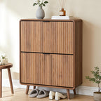 FurSch Fluted Shoe Storage Cabinet with 2 Flip Drawers, Narrow Shoe Rack Cabinet Organizer with Adjustable & Removable Shelves for Entryway (All Walnut, 2 Drawers)