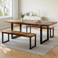 HIPIHOM 63" Dining Table with 2 Benches, Modern Kitchen Table and Chairs Set for 4 to 6 Persons, Thickened MDF Wooden Table for Kitchen, Dining Room