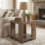 2-Tier Side Table for Living Room Set of 2, Rectangular End Table with Open Storage, Farmhouse Accent Bedside Table for Bedroom, Brown