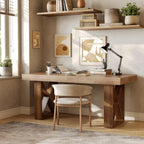 LITTLE TREE 63-Inch Computer Desk, Simple Thick Appearance, Study Gaming Writing Workstation Executive Office Desk for Home, Study Room, Office, Rustic Brown