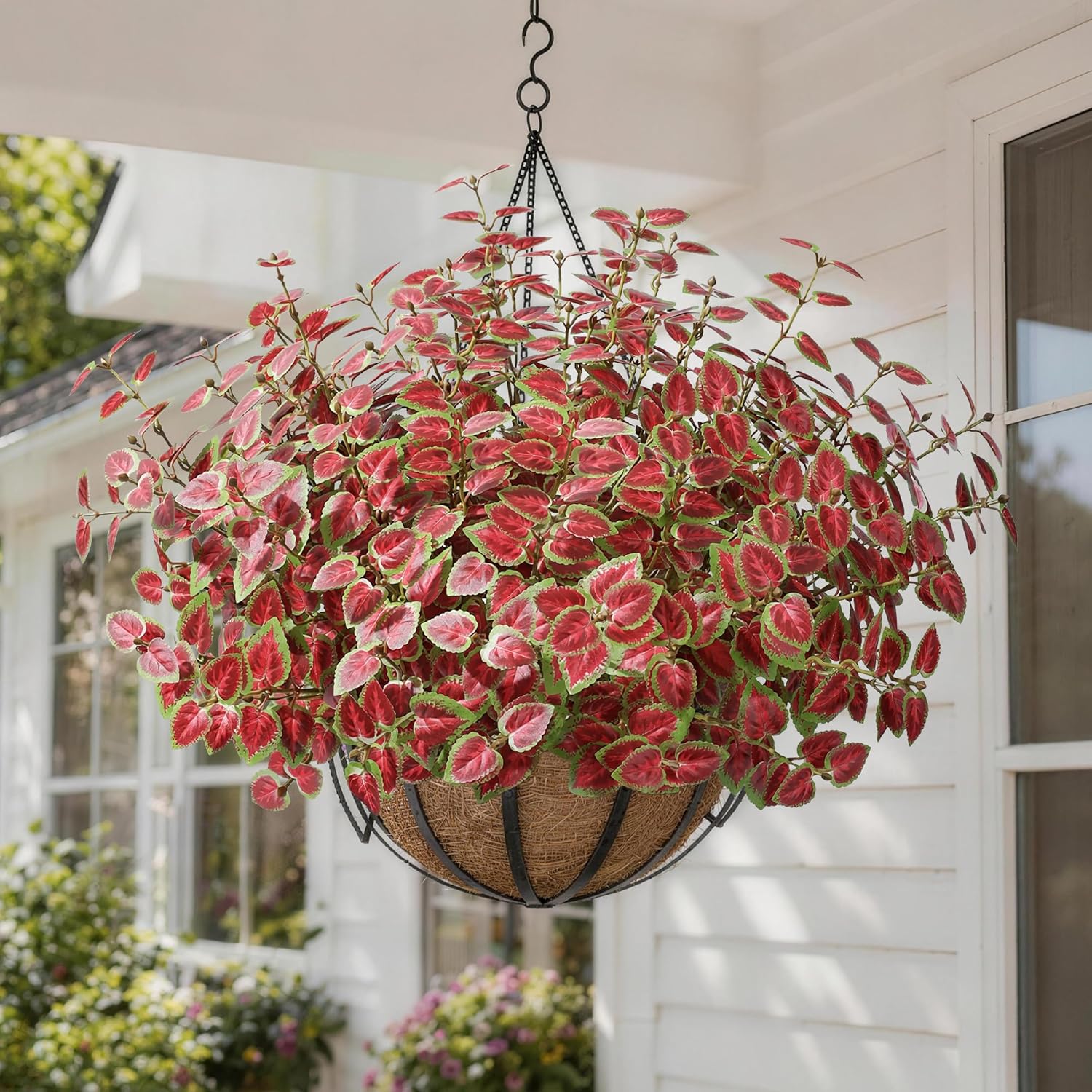 Ivydale Artificial Plants Outdoor 5 Pcs, Faux Greenery Plants Outdoor UV Resistant Silk Plants with Stems, Fake Plants for Outside Planter Front Porch Patio Pathway Decoration(Red)