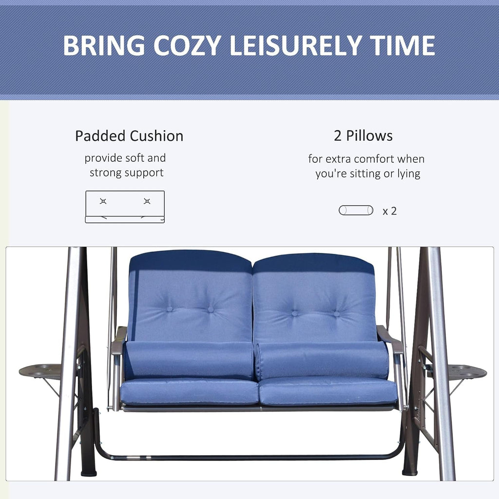 Outdoor Patio Swing Chair for Two with Tilting Canopy and Cushions