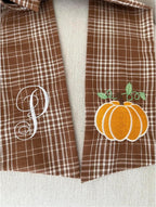 Autumn Door Wreath Sash Embroidered with White Letters and Pumpkins On A Plaid Wreath Sash Ideal for Housewarming Gifts, Autumn Thanksgiving, Halloween, and Christmas Porch Decorations -M
