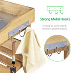 Yaheetech Outdoor Garden Potting Bench Table Wooden Horticulture Planting Worstation w/Metal Tabletop/Storage Shelf/3 Hooks, Natural Wood