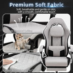 Gaming Chair for Adults, Fabric Gaming Chair with Footrest and Pocket Spring Cushion, Ergonomic Gamer Chair with Lumbar Support, Reclining Computer Gaming Chair with High Back, Grey