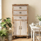 Rustic Tall Storage Cabinet - Distressed Solid Wood Frame Accent Cabinet with 3 Drawers & 2 Doors, Farmhouse Freestanding Floor Cabinet for Entryway, Living Room, Hallway