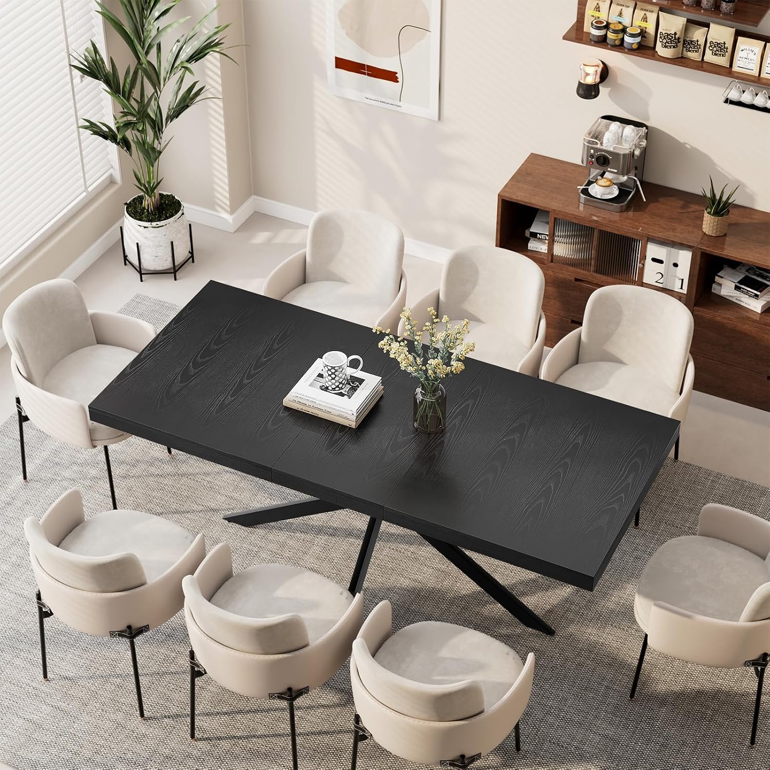Extendable Dining Room Table for 4 6 8,55"-70" Kitchen Table Leaf,Black