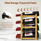 Nuovoware Bamboo Wine Rack, 4-Tier 16-Bottle with Wavy Groove, Wood Color | Sturdy Freestanding Countertop Shelf for Kitchen, Pantry, Dining Room, Basement, Bar, Wine Cellar