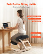 VEVOR Ergonomic Kneeling Chair, Wooden Posture Knee Chair with Thick Foam Cushions and Solid Wood Frame, Adjustable Height, Natural Relief for Neck or Back Pain, Ideal for Home, Office or Meditation