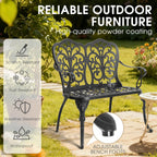 Outdoor Bench, Cast Aluminum Double Seating with Backrest and Armrests, Mental Outdoor Furniture for Patio, Porch, Garden, Park, Black Butterfly
