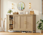 55" Buffet Cabinet with Storage, Large Sideboard Buffet Cabinet with 4 Adjustable Shelves, Modern Fluted Coffee Bar for Kitchen, Living Room, Natural