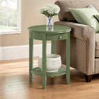 Convenience Concepts American Heritage Baldwin End Table 18.25" - Round Classic Side Accent with Storage Drawer & Shelf for Farmhouse Living or Family Room, Bedroom Nightstand, Dark Sage Green