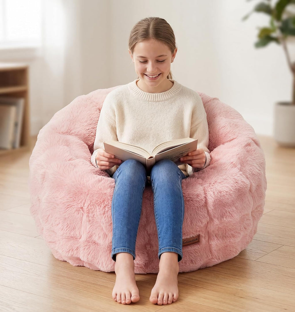 Hobestluk Bean Bag Chair for Teens Beanbag with Donut Shape Small Bean Bag Chair with Portable Handle Kids Bean Bag Couch for Living Room Bedroom Playroom (Pink, Large)