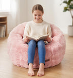 Hobestluk Bean Bag Chair for Teens Beanbag with Donut Shape Small Bean Bag Chair with Portable Handle Kids Bean Bag Couch for Living Room Bedroom Playroom (Pink, Large)