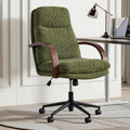 KISLOT Home Office Desk Chair, Ergonomic Office Chair with Lumbar Support, Adjustable Swivel Computer Chair with Wheels, Fabric Executive Task Chair with Wood Arms, Moss Green