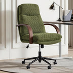 KISLOT Home Office Desk Chair, Ergonomic Office Chair with Lumbar Support, Adjustable Swivel Computer Chair with Wheels, Fabric Executive Task Chair with Wood Arms, Moss Green