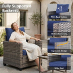 2 Piece Outdoor Patio Sofa Chairs Set, Wicker Armchairs with 4.3" Thick Cushions & High Backrests, All-Weather Rattan Porch Chairs, Patio Furniture Set for Balcony, Deck,(Blue)