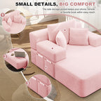 60.2" Oversized Chaise Lounge Chair, Boneless Corduroy Cloud Couch, Deep Seat Convertible Sofa Bed with 3 Pillows, Wide Armrests, Side Pocket, No Assembly (Baby Pink)