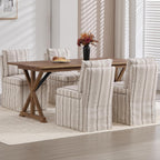Upholstered Dining Chairs Set of 2 Slipcovered Armless Dining Chair with Solid Wood Legs, Soft Padded Upholstered Side Chair for Dining/Living/Readin Room, Banquet, Khaki Stripe