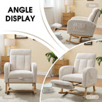 NIOIIKIT Nursery Rocking Chair, Corduroy Upholstered Rocking Chair with Adjustable Footrest, Tufted Rocker Chair with Side Pocket, Glider Rocker for Living Room (Cream Casual)