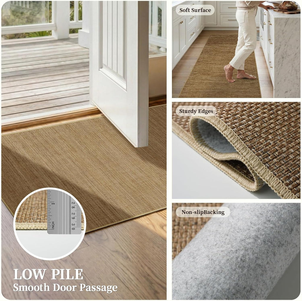 Jute 3x10 Hallway Runner Rug: Boho Washable Non Slip Carpet with Rubber Backing No Shed Woven Farmhouse Home Decor Pet Friendly Easy Care Rugs for Kitchen Entryway Bedroom Natural Brown