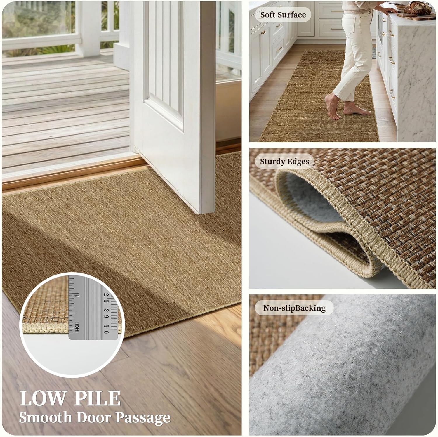 Jute 3x10 Hallway Runner Rug: Boho Washable Non Slip Carpet with Rubber Backing No Shed Woven Farmhouse Home Decor Pet Friendly Easy Care Rugs for Kitchen Entryway Bedroom Natural Brown